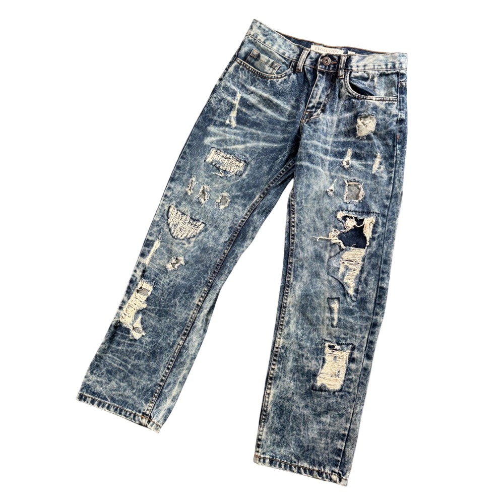 Evolution In Design Boys Jean 20 Acid Wash Distressed Patchwork Denim Y2K Skater